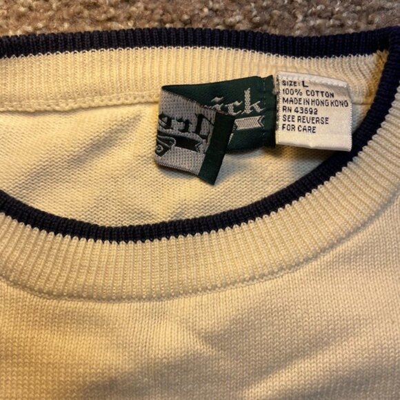 Vintage Prestwick Golf Limited Sweater Mens Lg Navy Blue Cream Pullover Preppy - Picture 9 of 9
